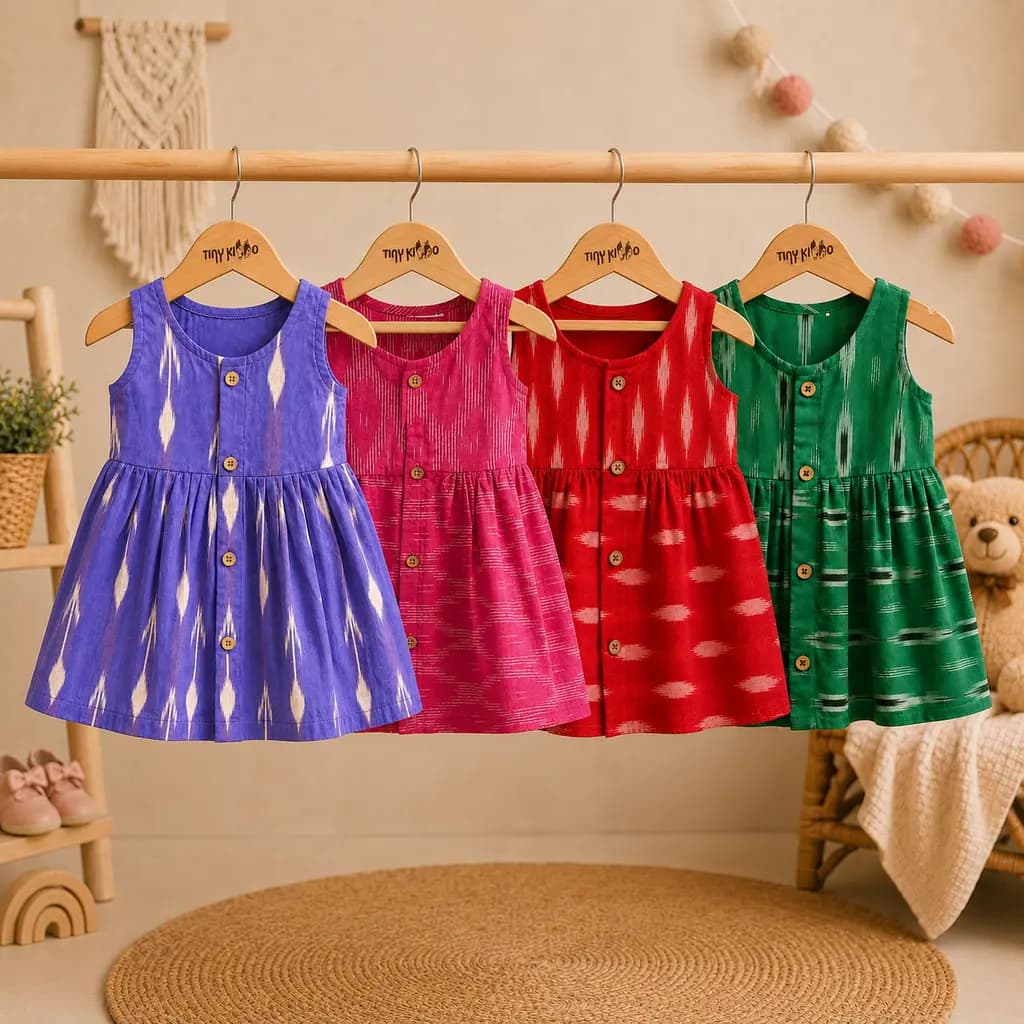 Ikkat Front Open Sleeveless Frock thumbnail 5