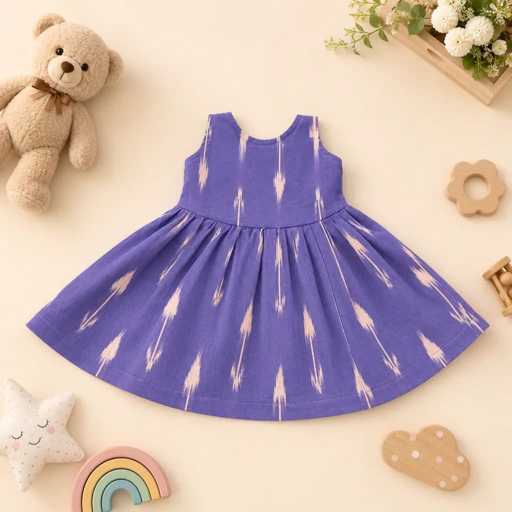 Ikkat Front Open Sleeveless Frock thumbnail 3