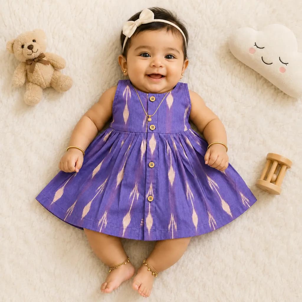 Ikkat Front Open Sleeveless Frock thumbnail 4