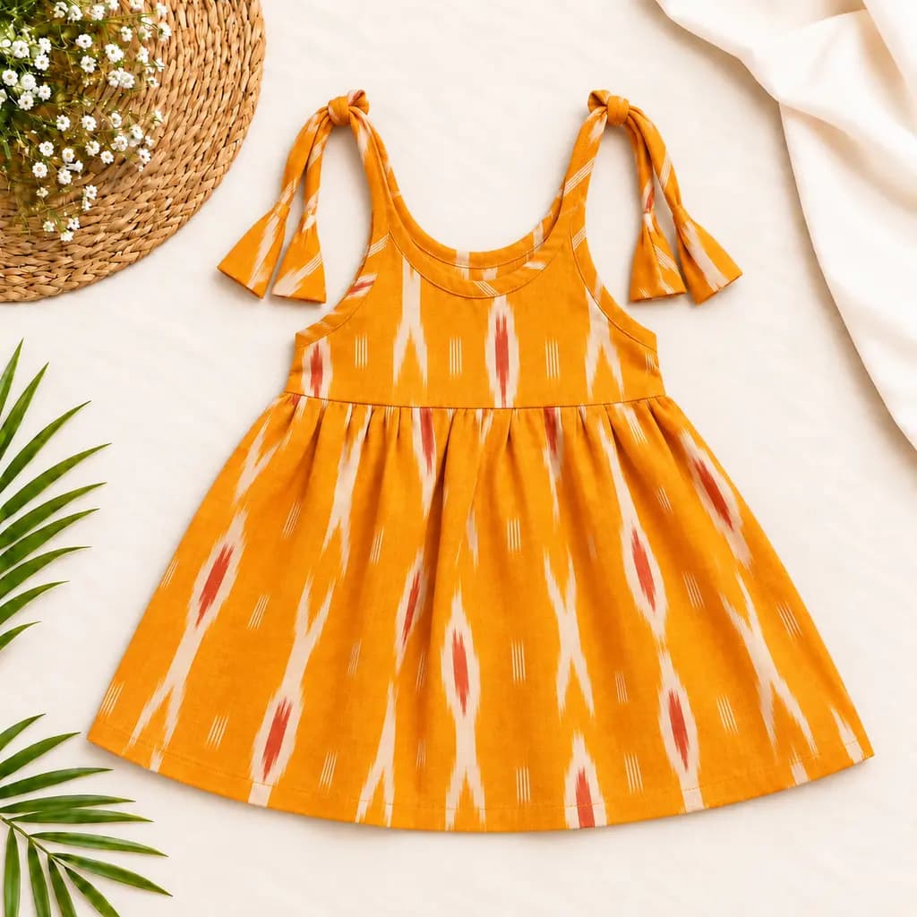 Pure Ikkat Cotton Shoulder Knot Frock thumbnail 2