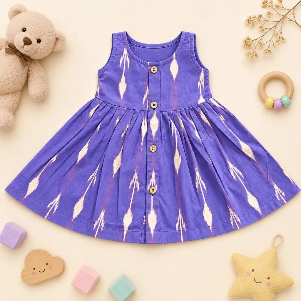 Ikkat Front Open Sleeveless Frock thumbnail 2