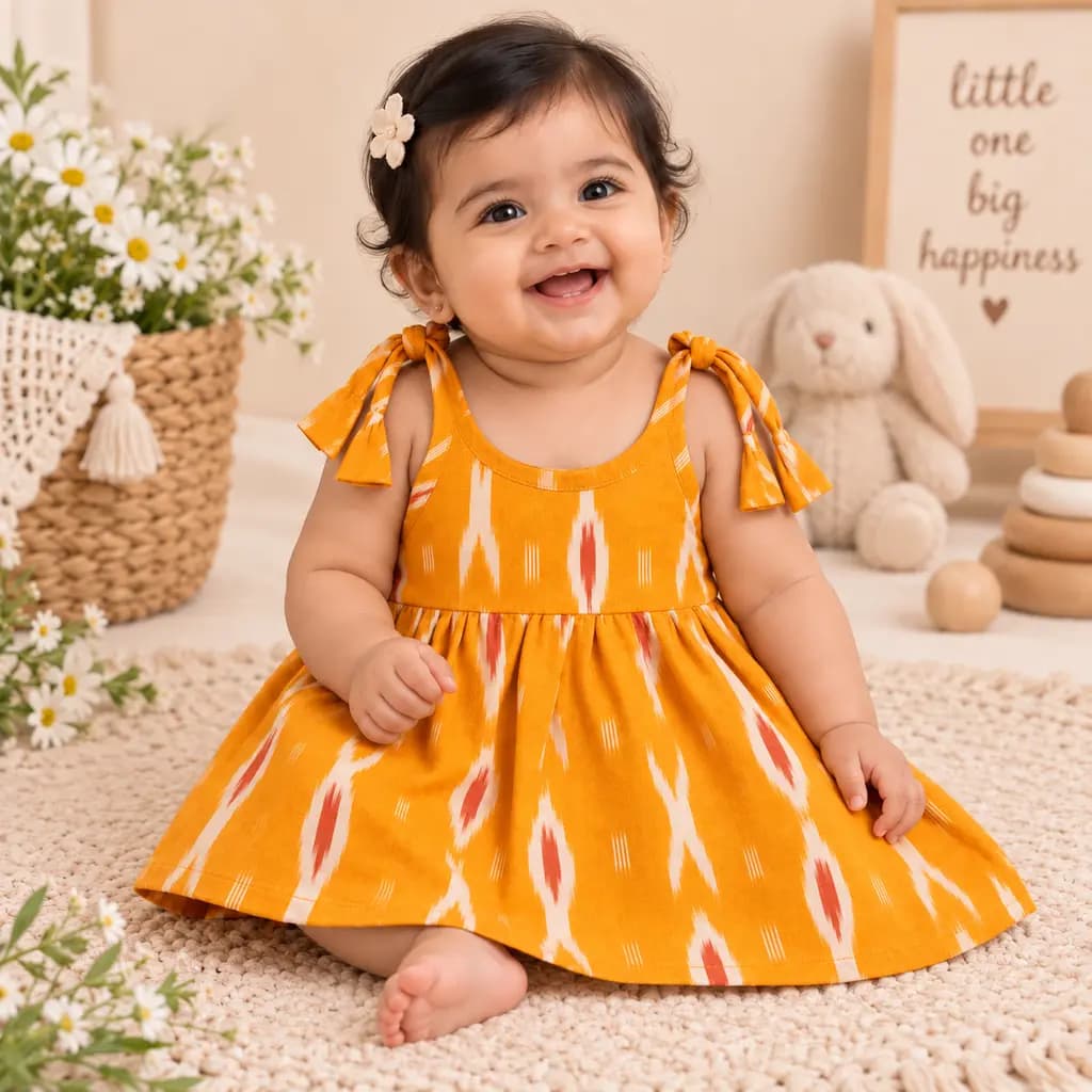 Pure Ikkat Cotton Shoulder Knot Frock